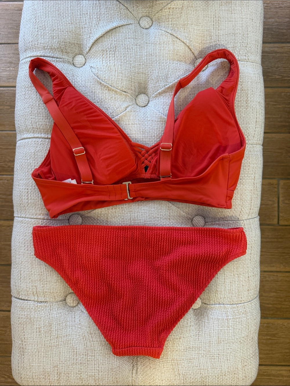 Sea Level/Aerie Red Two-Piece Bikini Set - Textured aerie Bottoms S Sz 6 SL Top - Picture 3 of 11